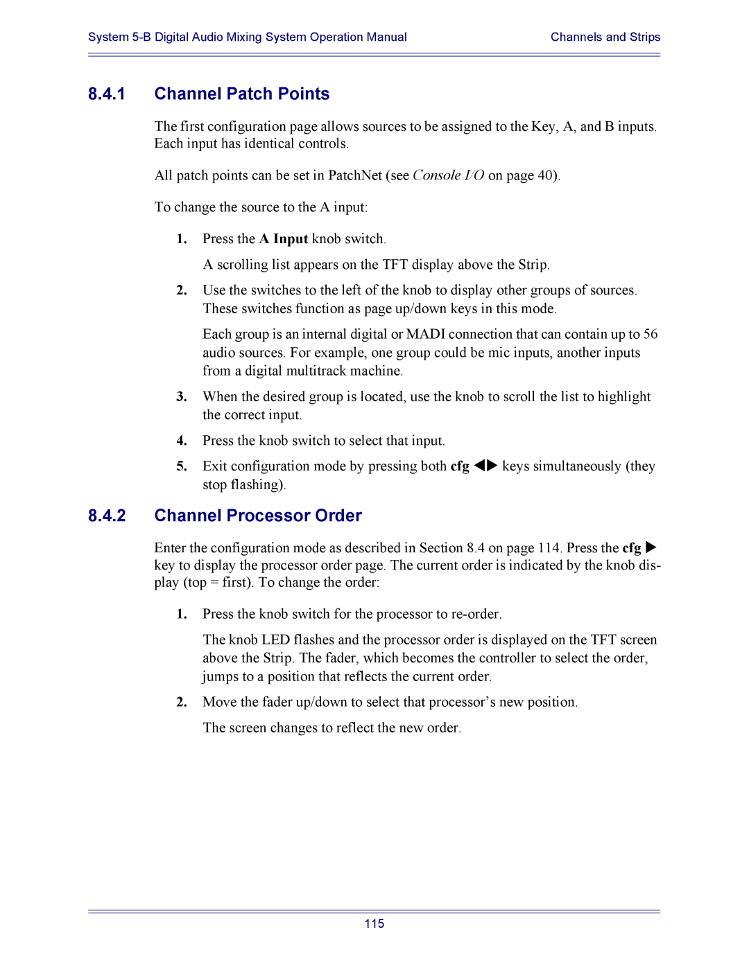 Euphonix 5B operation manual Channel Patch Points, Channel Processor Order 