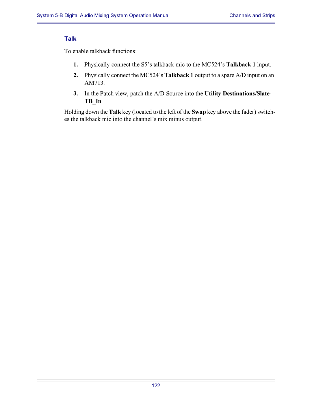 Euphonix 5B operation manual Talk 