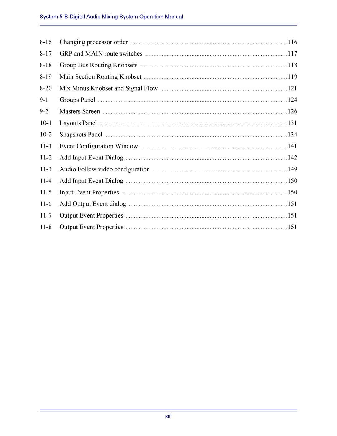 Euphonix 5B operation manual Xiii 