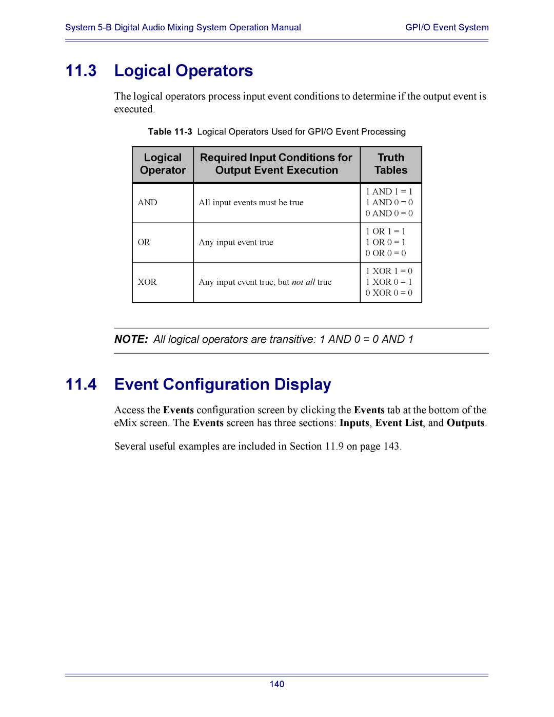 Euphonix 5B operation manual Logical Operators, Event Configuration Display 