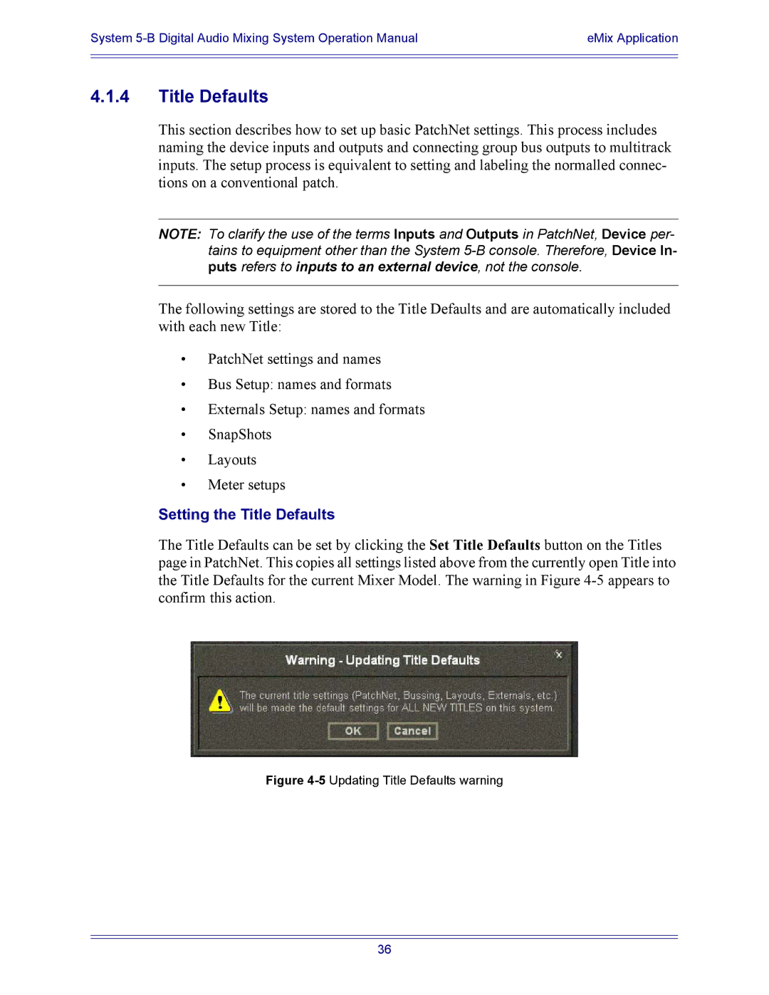 Euphonix 5B operation manual Setting the Title Defaults 