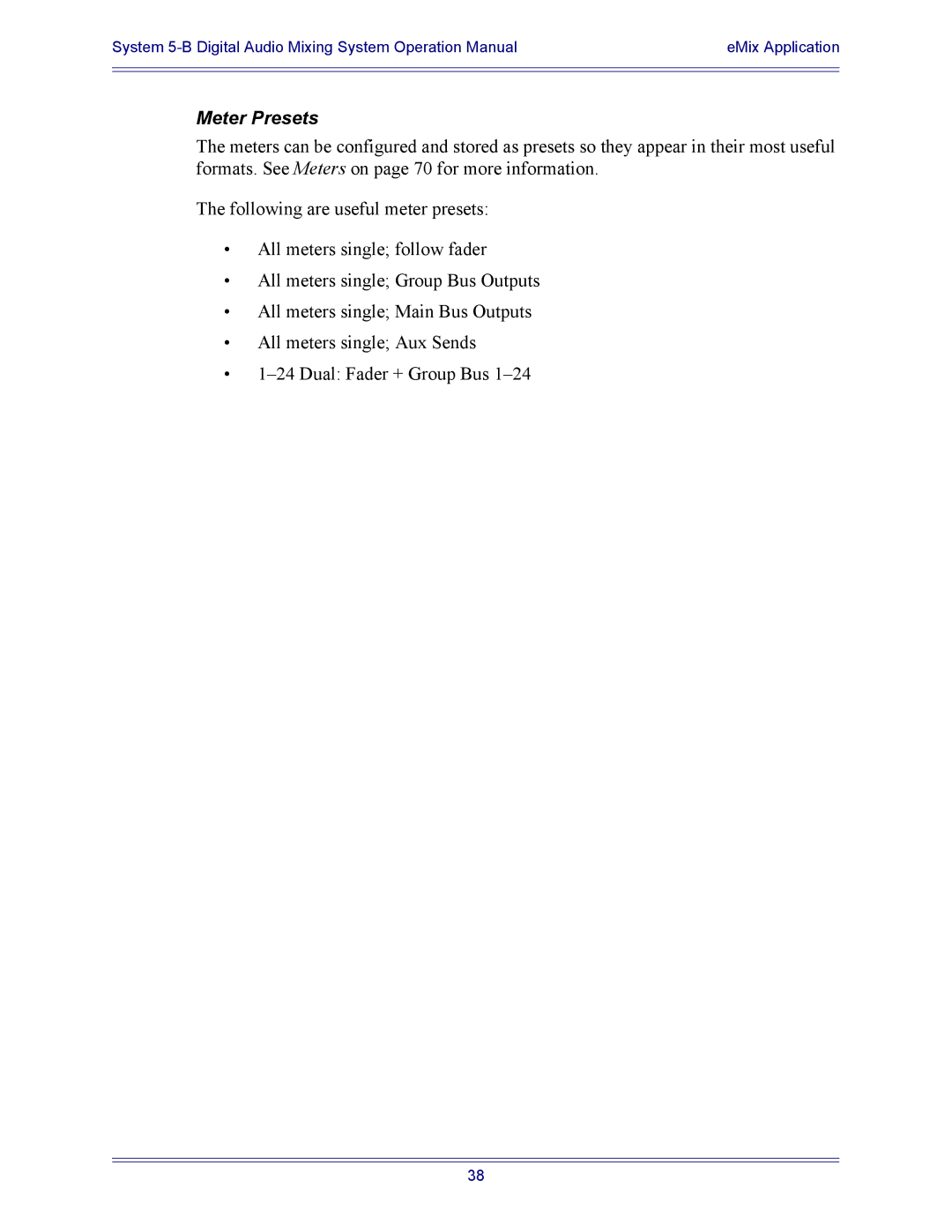 Euphonix 5B operation manual Meter Presets 