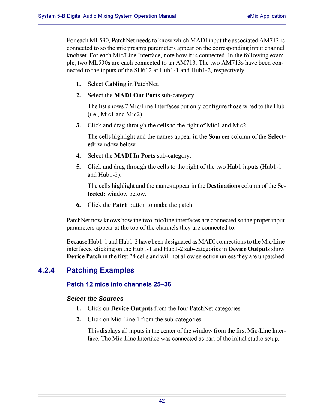 Euphonix 5B operation manual Patching Examples, Patch 12 mics into channels 