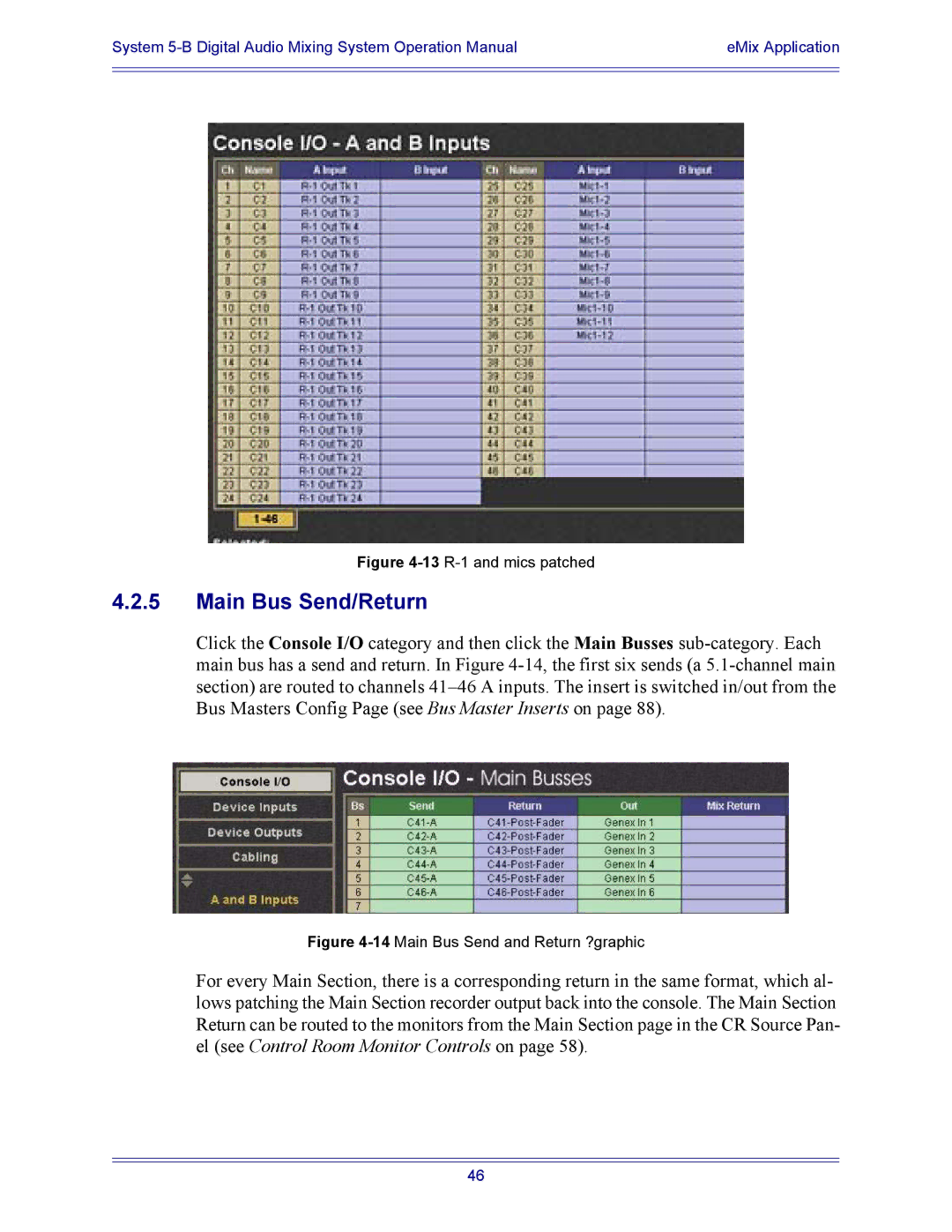 Euphonix 5B operation manual Main Bus Send/Return, 13R-1 and mics patched 