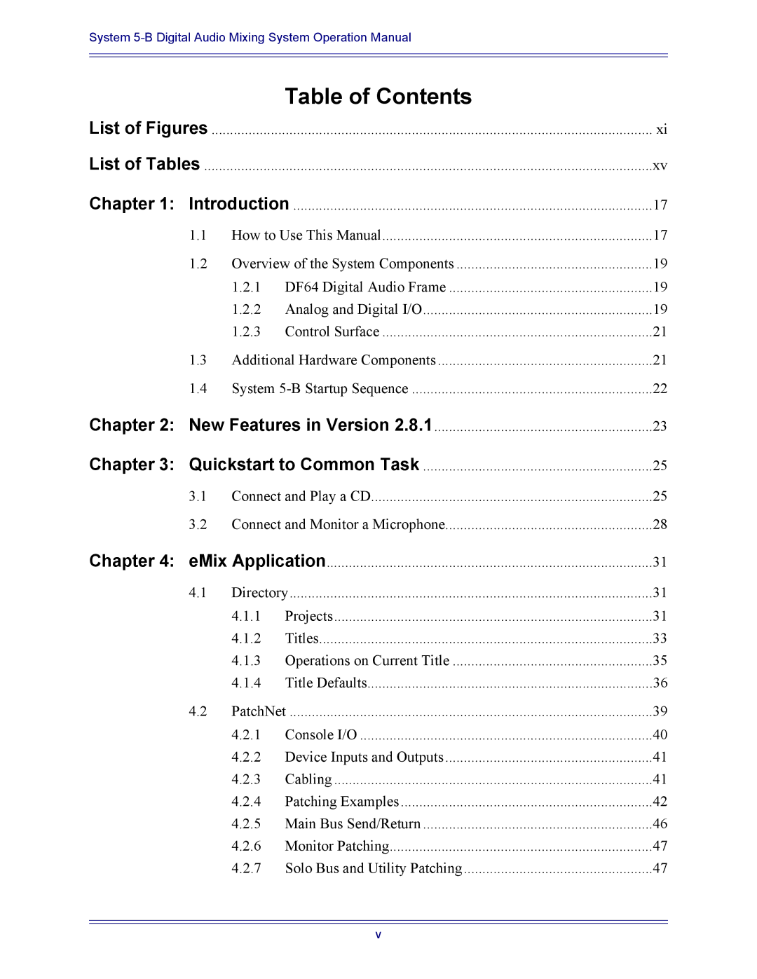 Euphonix 5B operation manual Table of Contents 