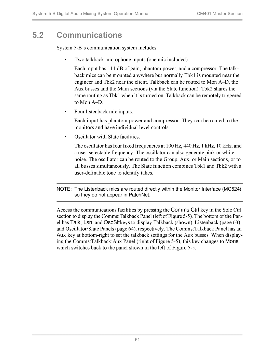 Euphonix 5B operation manual Communications 