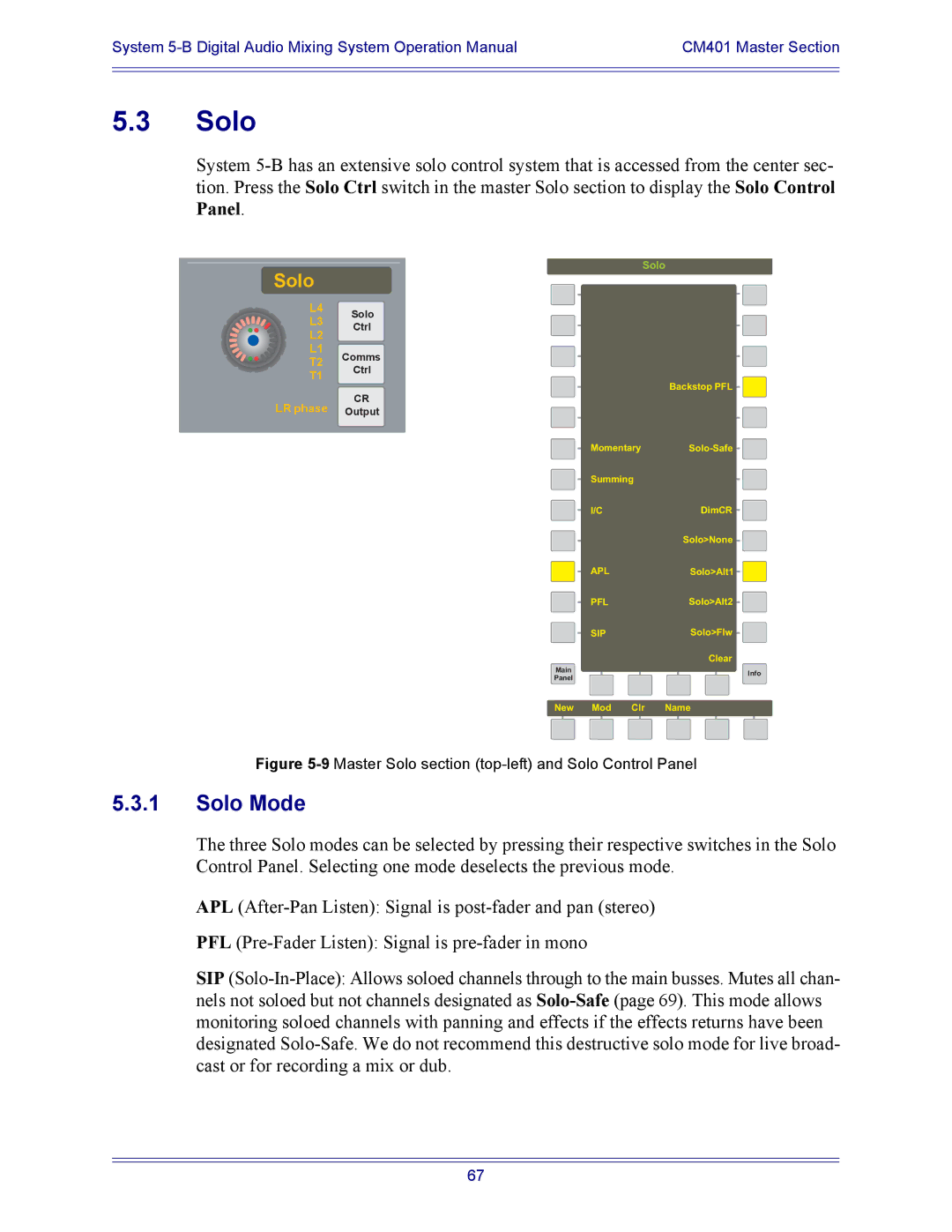 Euphonix 5B operation manual Solo Mode 