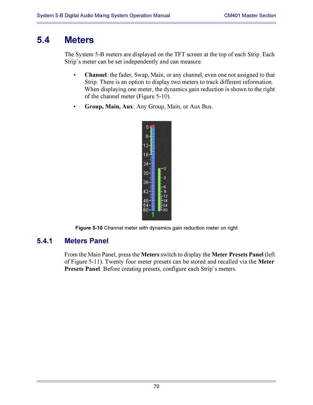 Euphonix 5B operation manual Meters Panel 