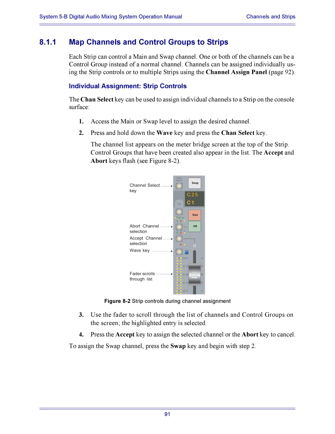 Euphonix 5B operation manual Map Channels and Control Groups to Strips, Individual Assignment Strip Controls 