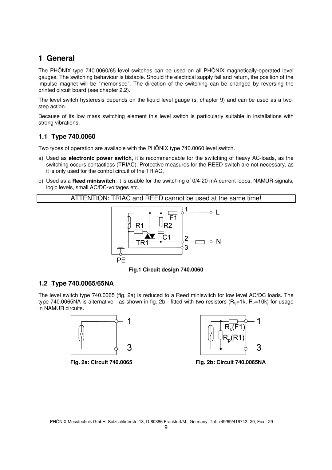 Euphonix 740.0065NA instruction manual General, Type 740.0065/65NA 