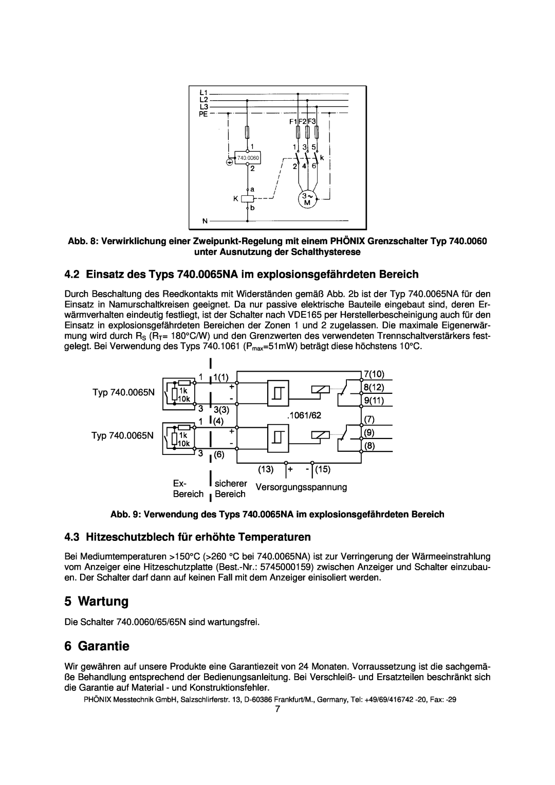 Euphonix instruction manual Wartung, Garantie, Einsatz des Typs 740.0065NA im explosionsgefährdeten Bereich 