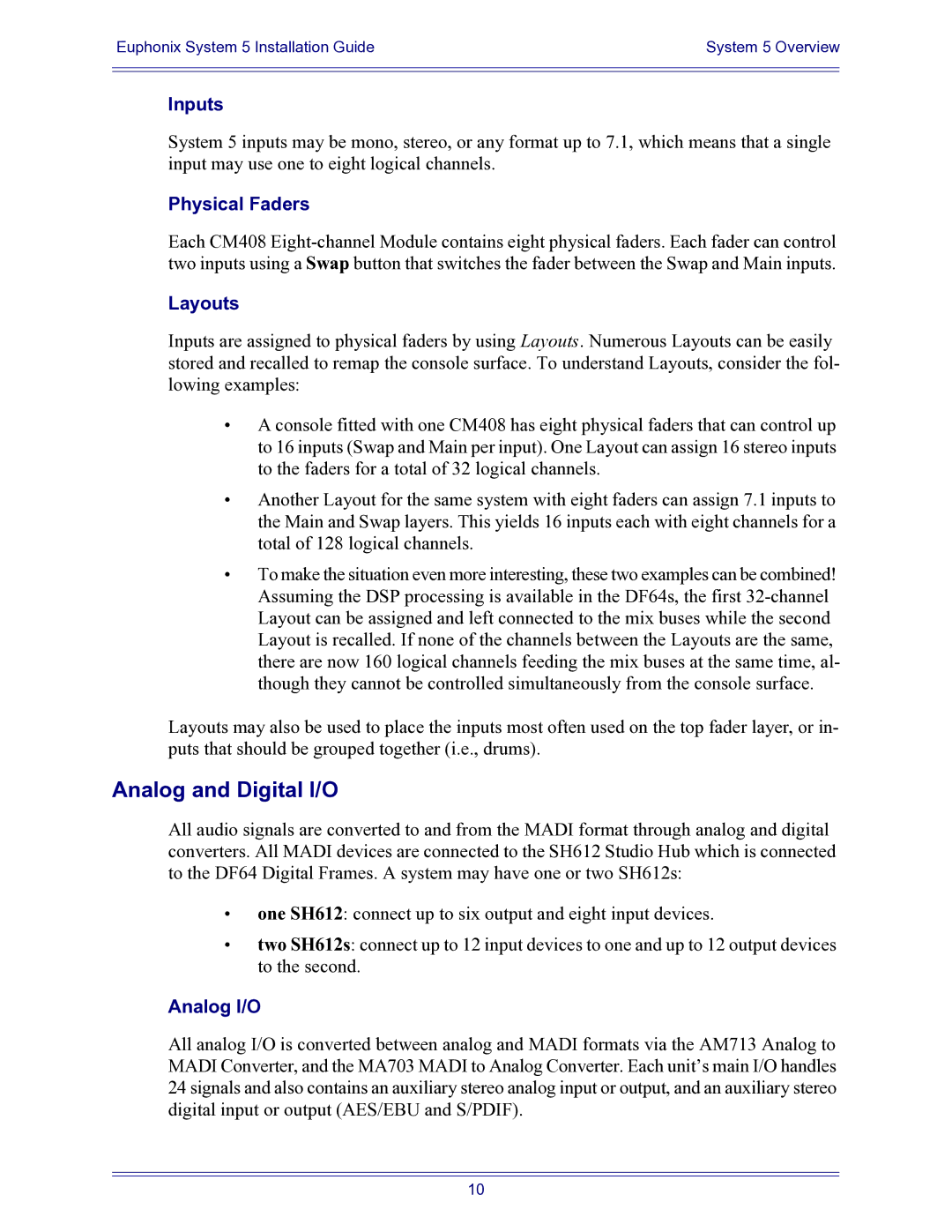 Euphonix 840-07591-04 manual Analog and Digital I/O, Inputs 
