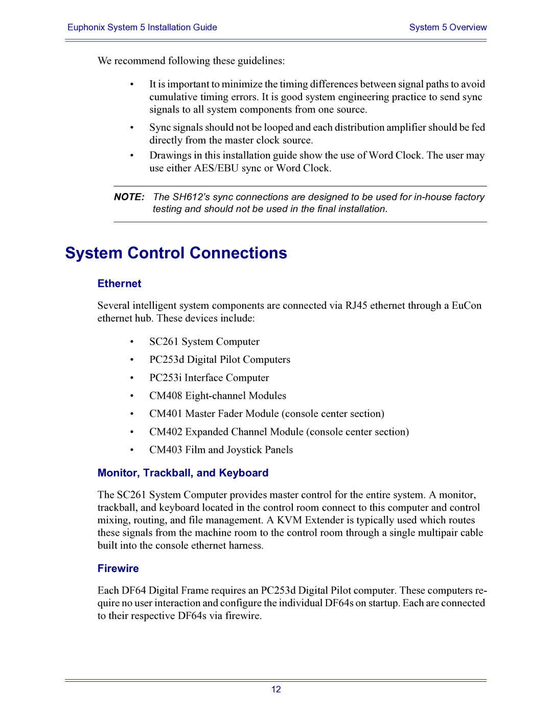 Euphonix 840-07591-04 manual System Control Connections, Ethernet 