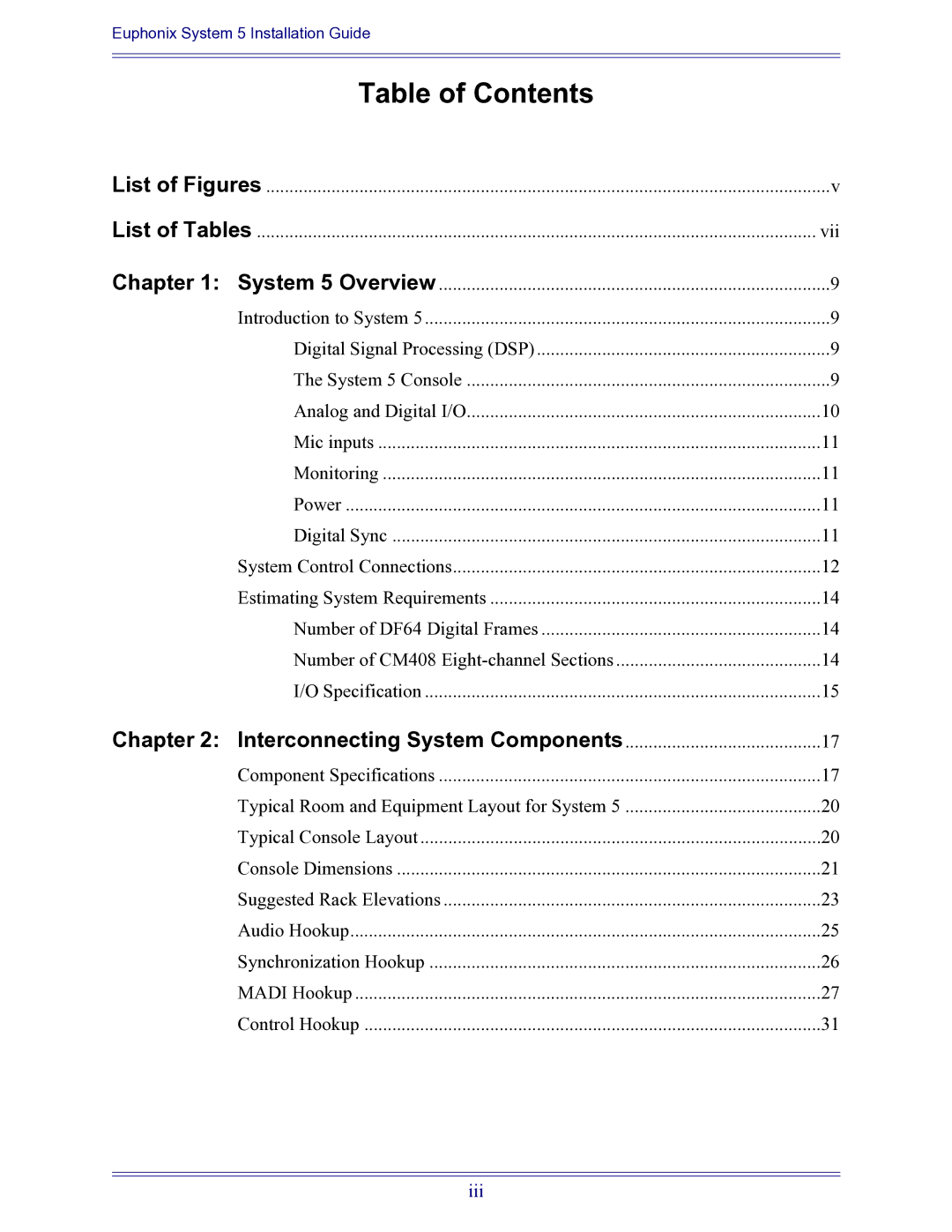 Euphonix 840-07591-04 manual Table of Contents 