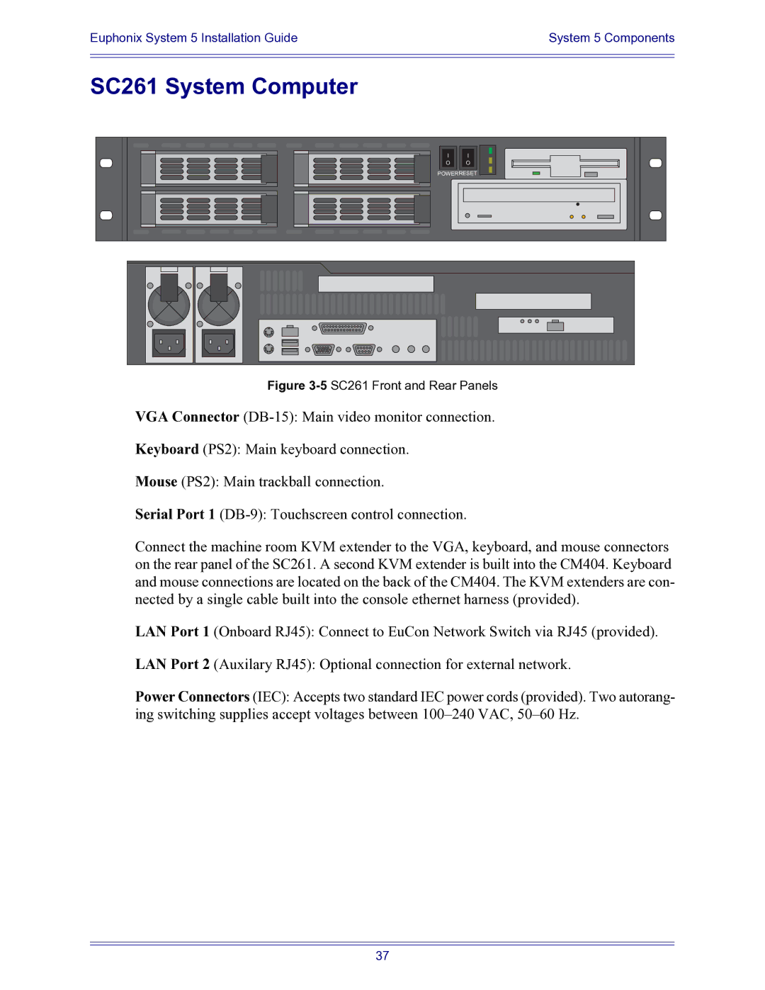 Euphonix 840-07591-04 manual SC261 System Computer, 5SC261 Front and Rear Panels 