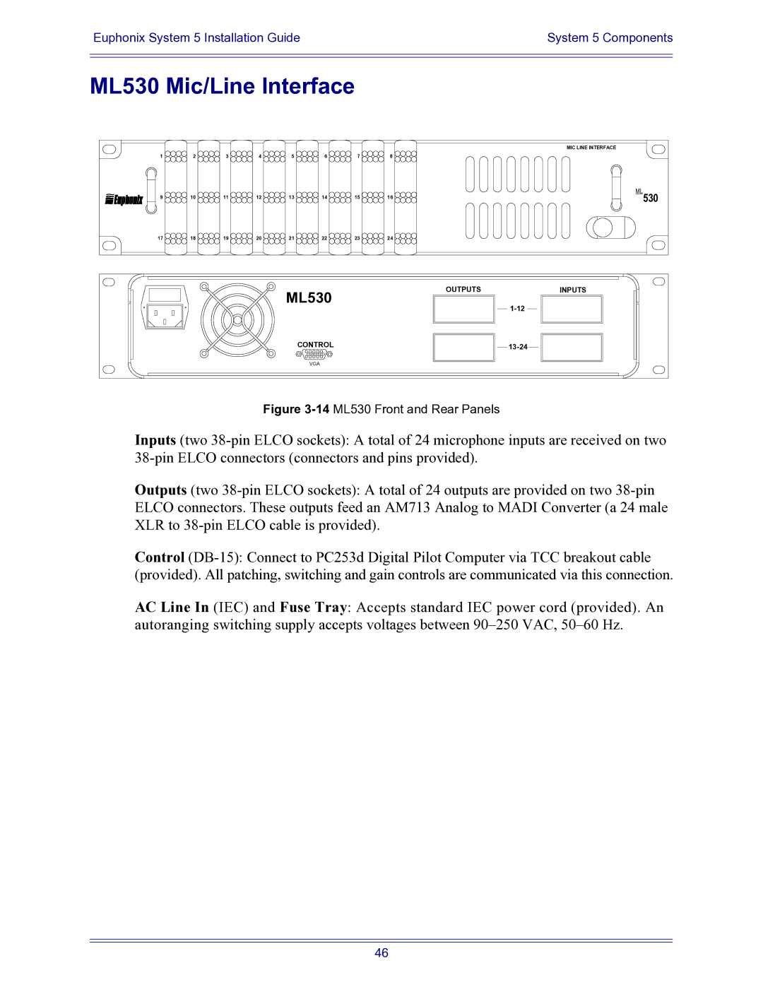 Euphonix 840-07591-04 manual ML530 Mic/Line Interface 