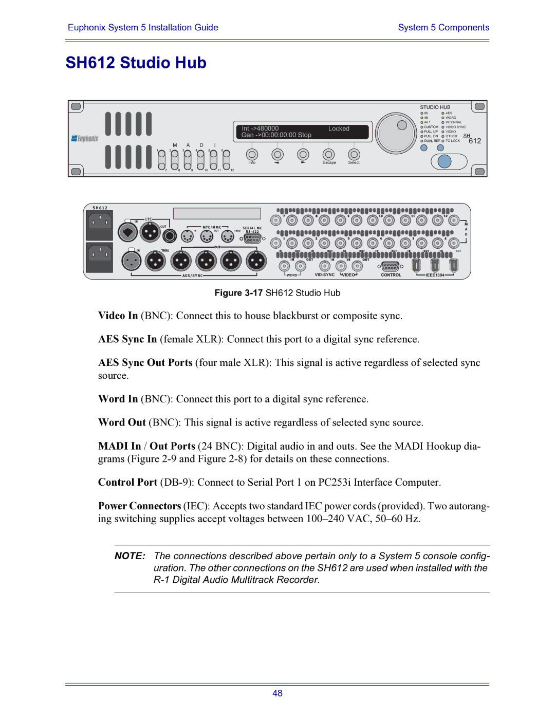 Euphonix 840-07591-04 manual 17SH612 Studio Hub 