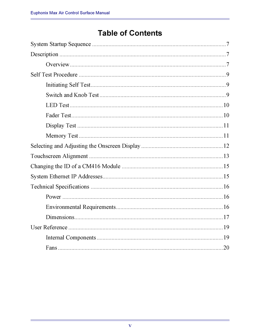 Euphonix 840-08758-02 manual Table of Contents 