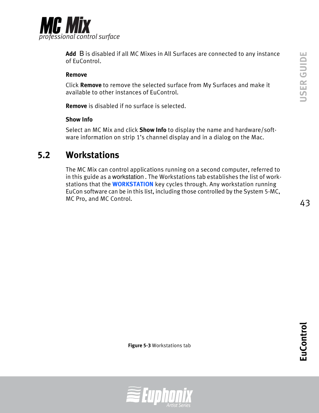 Euphonix EuCon manual Workstations, Remove, Show Info 