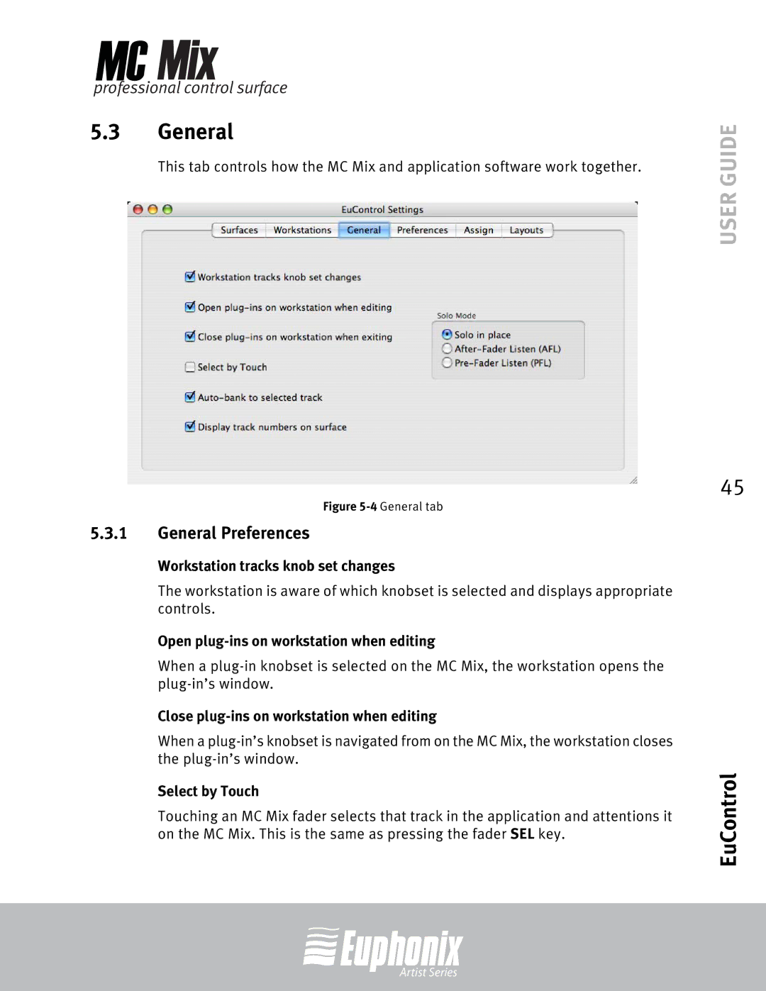 Euphonix EuCon manual General Preferences 