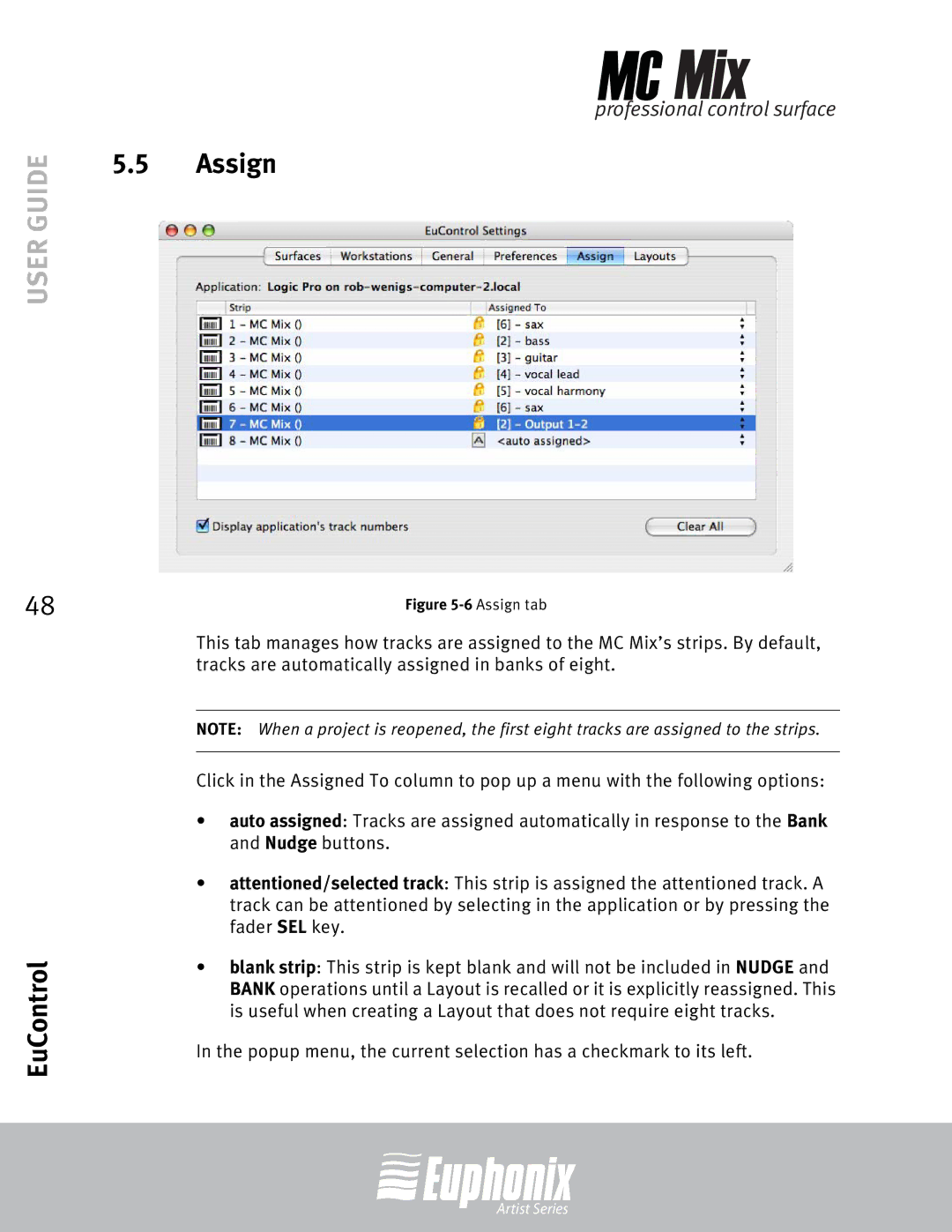 Euphonix EuCon manual Assign tab 