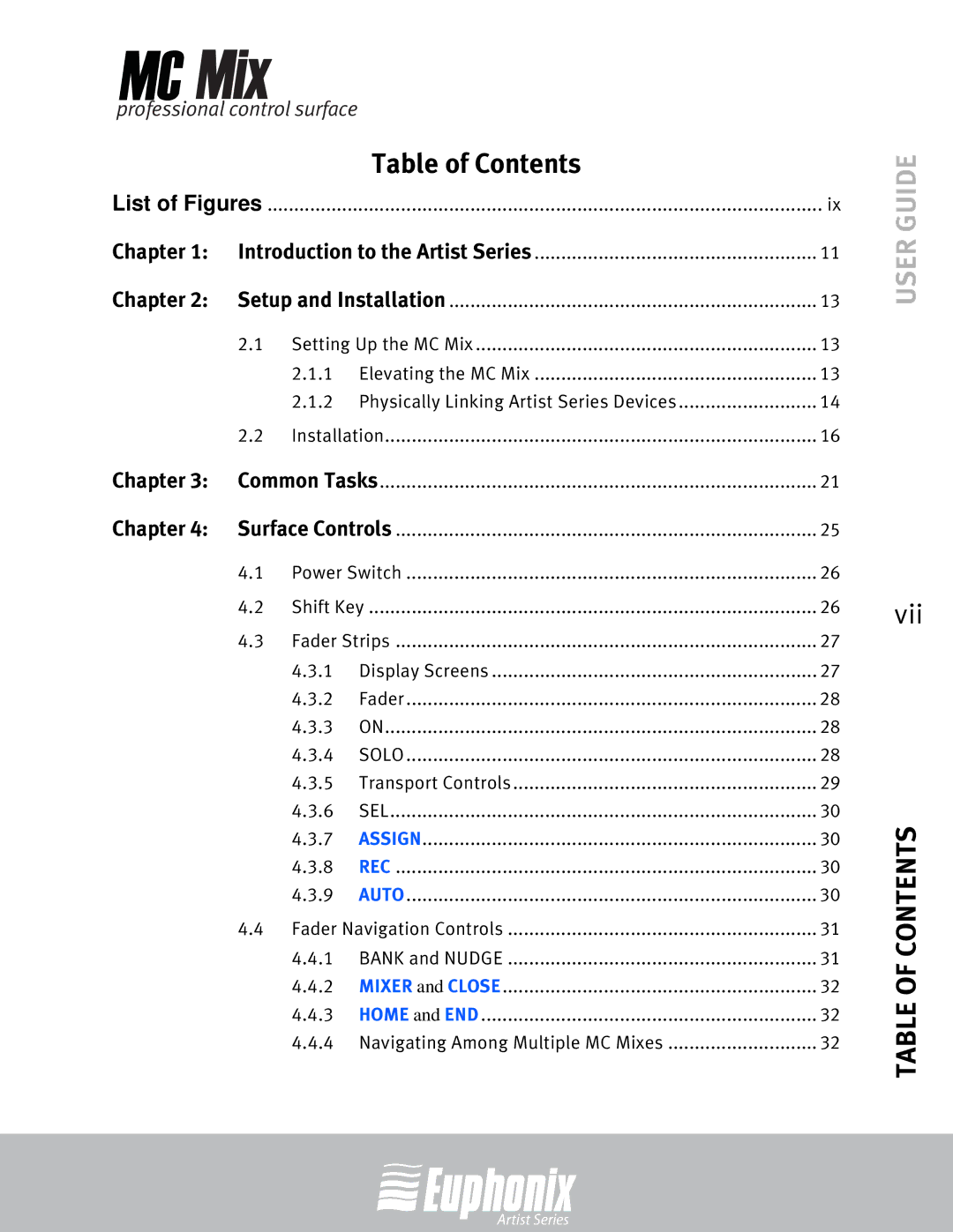 Euphonix EuCon manual Table of Contents 