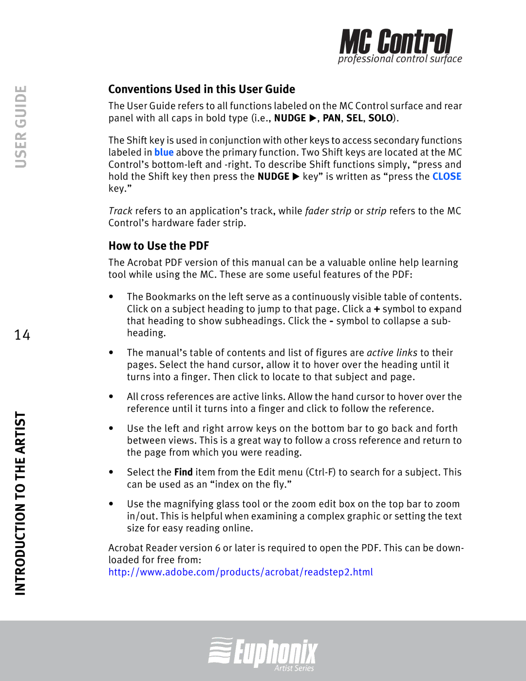 Euphonix MC Control manual Conventions Used in this User Guide 