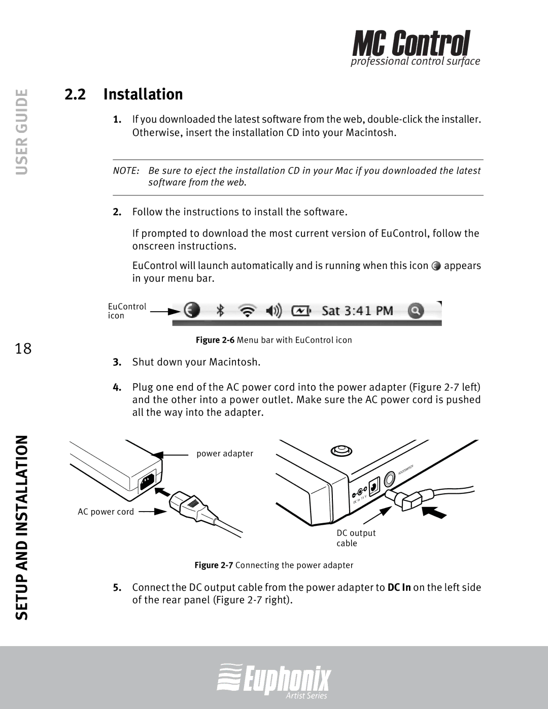 Euphonix MC Control manual Installation, 6Menu bar with EuControl icon 