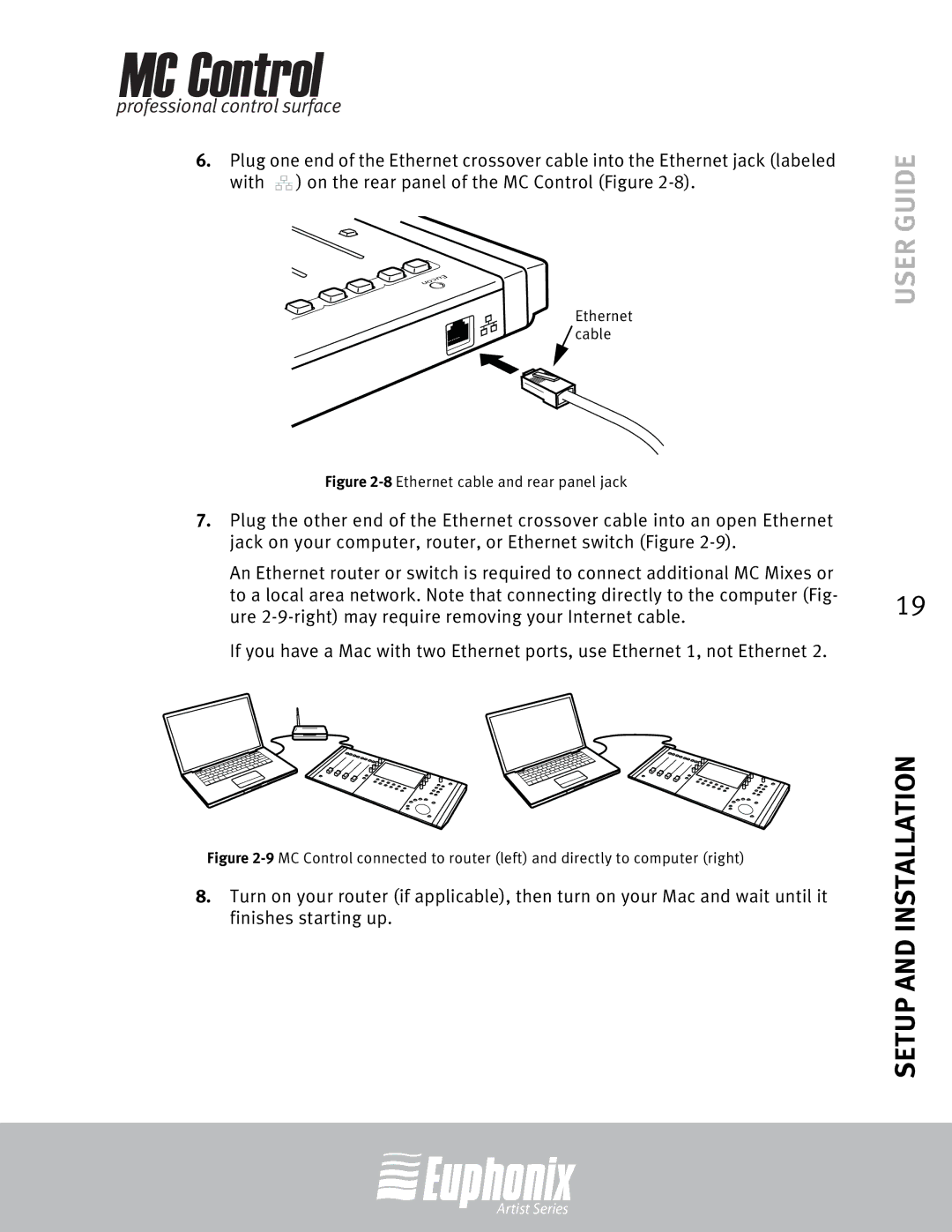 Euphonix MC Control manual 8Ethernet cable and rear panel jack 