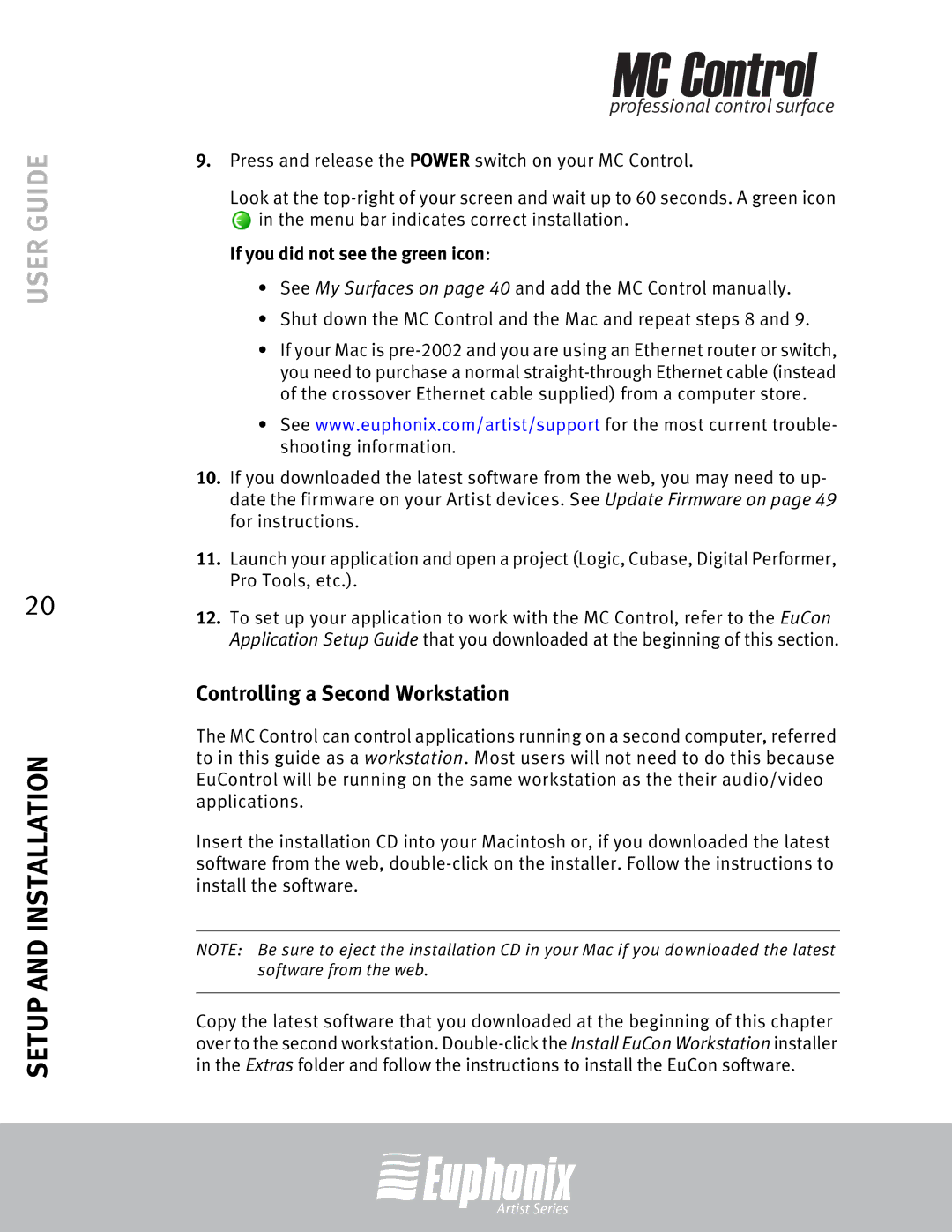 Euphonix MC Control manual Controlling a Second Workstation 