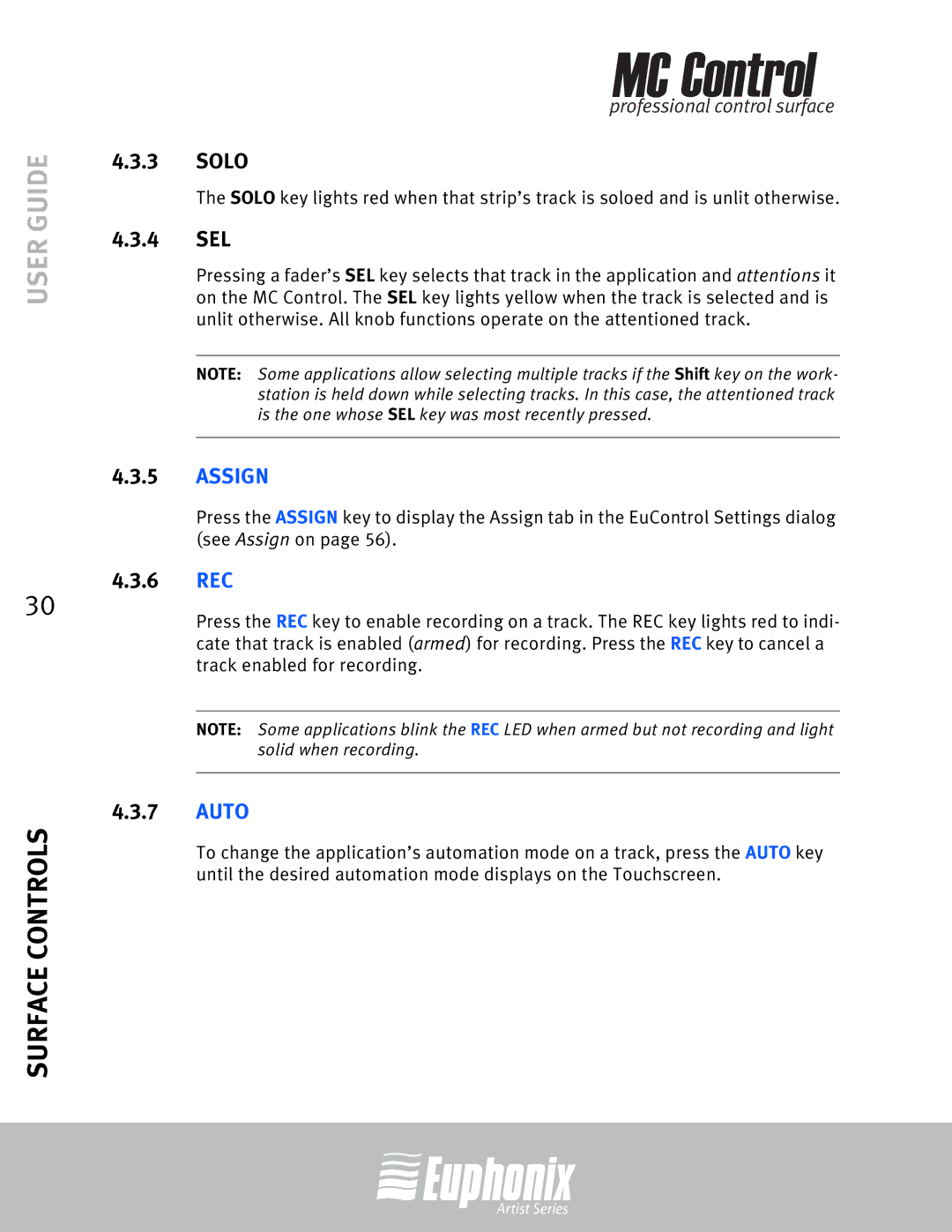 Euphonix MC Control manual Solo, 4 SEL 