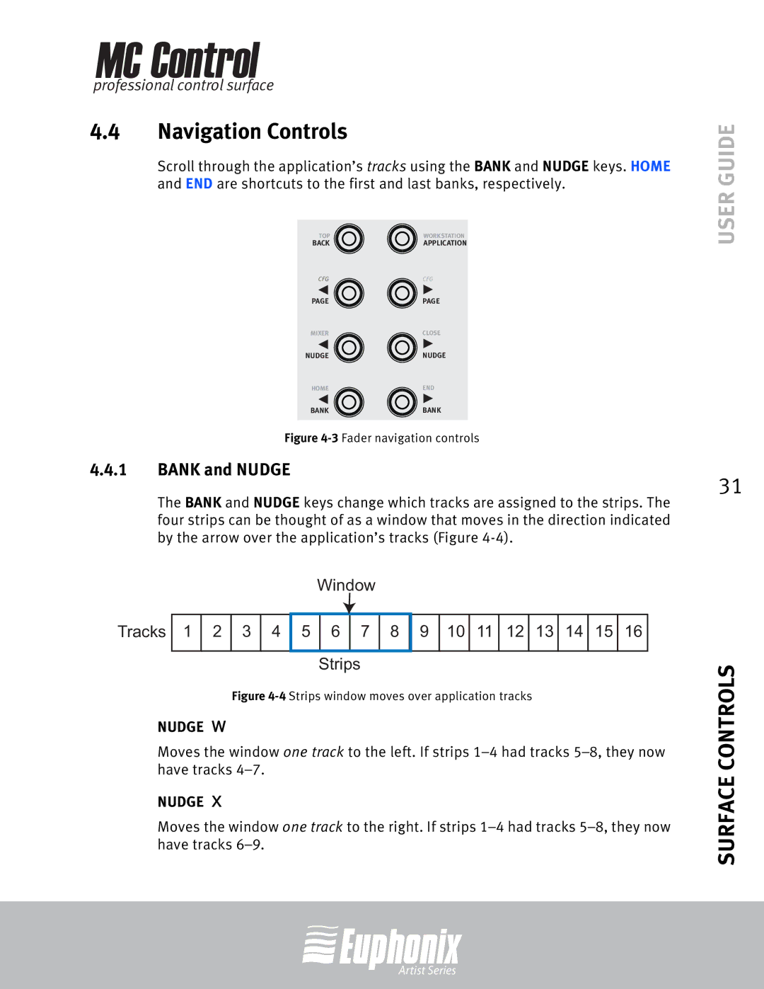 Euphonix MC Control manual Navigation Controls, Bank and Nudge 