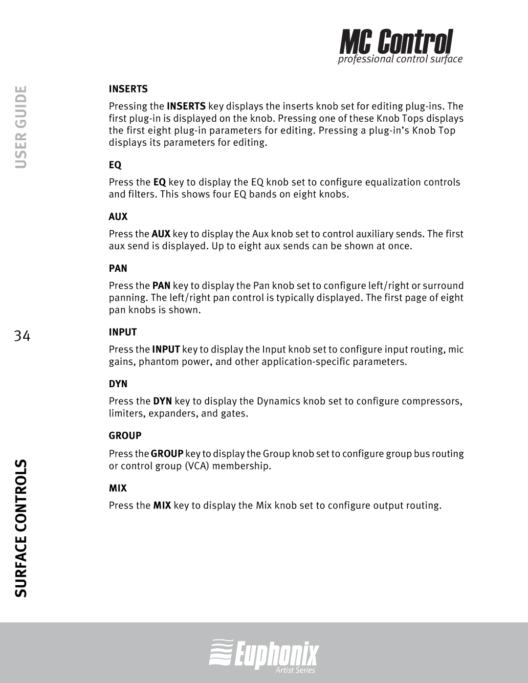 Euphonix MC Control manual Mix 