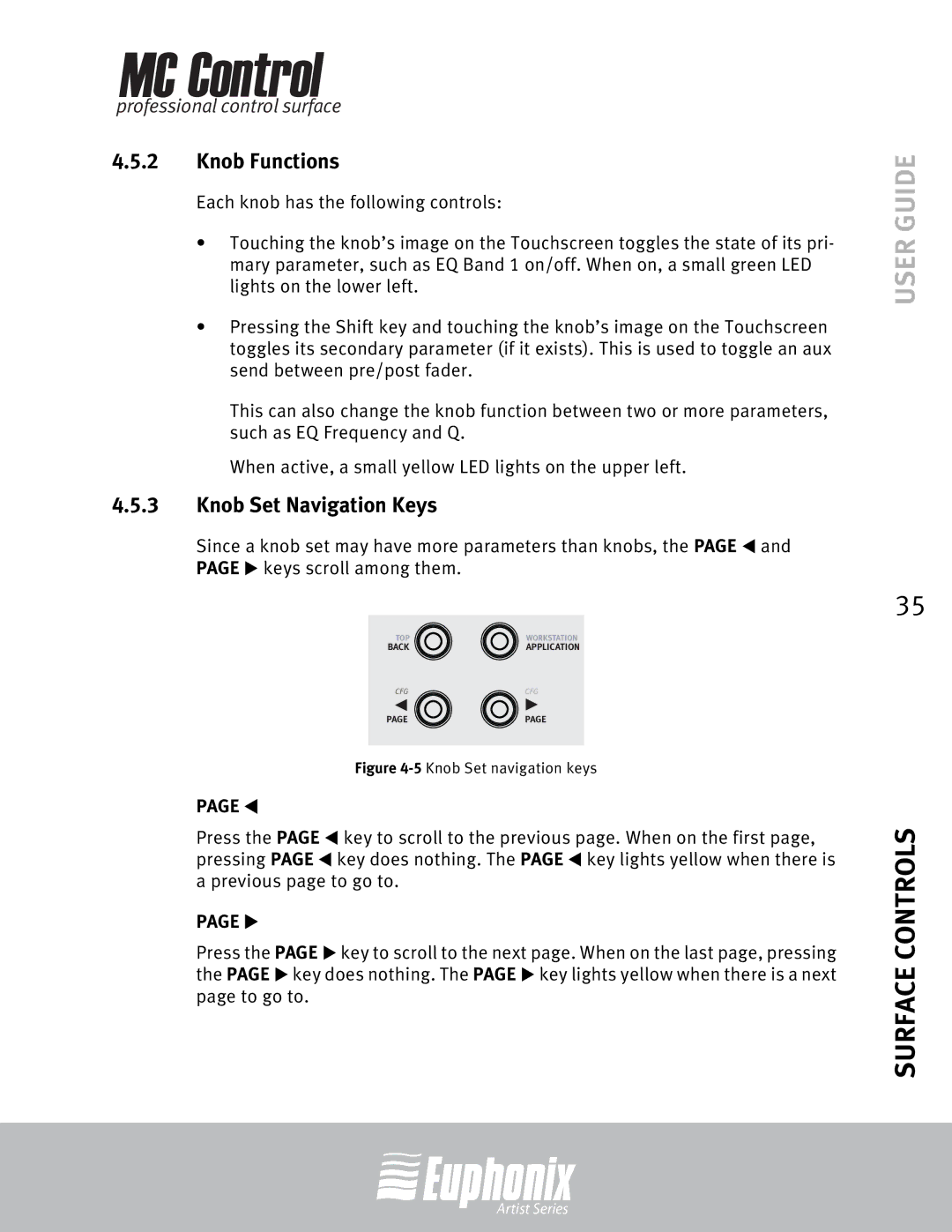 Euphonix MC Control manual Knob Functions, Knob Set Navigation Keys 