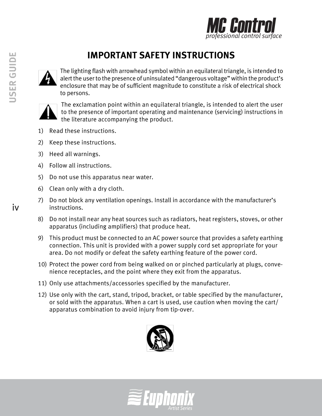 Euphonix MC Control manual Important Safety Instructions 