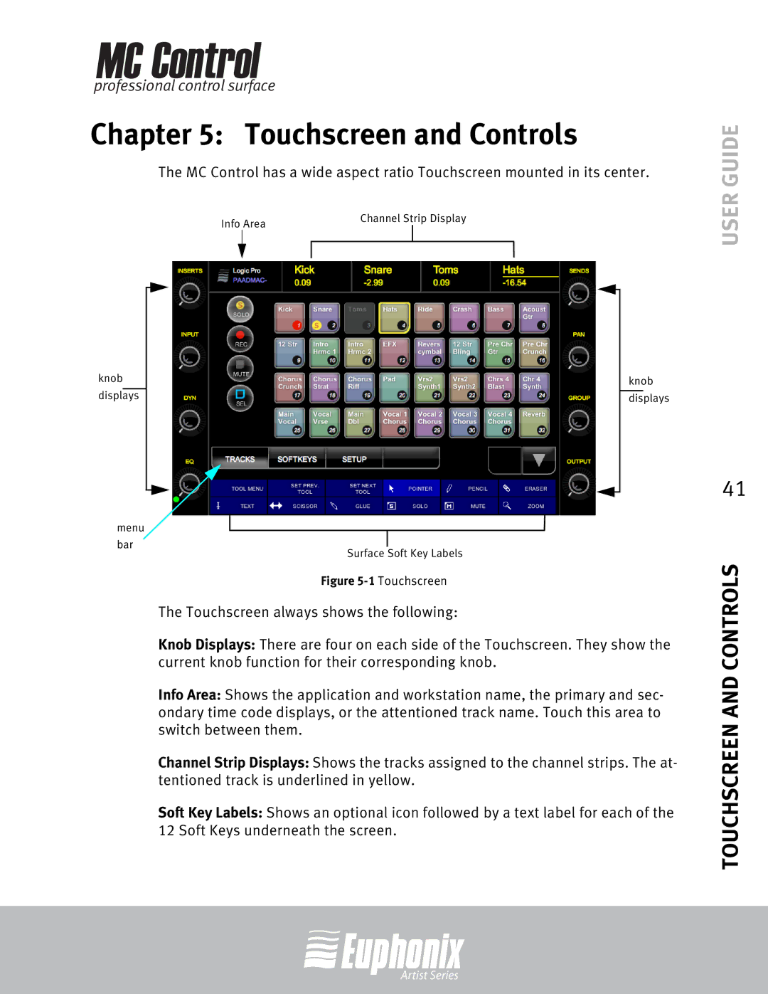 Euphonix MC Control manual Touchscreen and Controls 