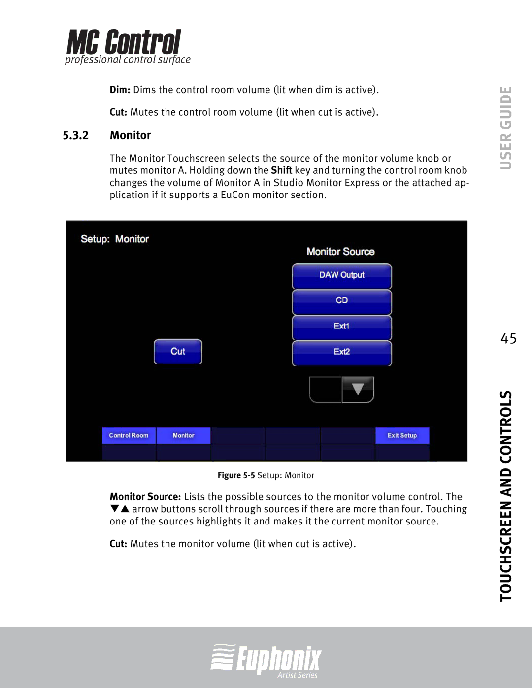 Euphonix MC Control manual 5Setup Monitor 