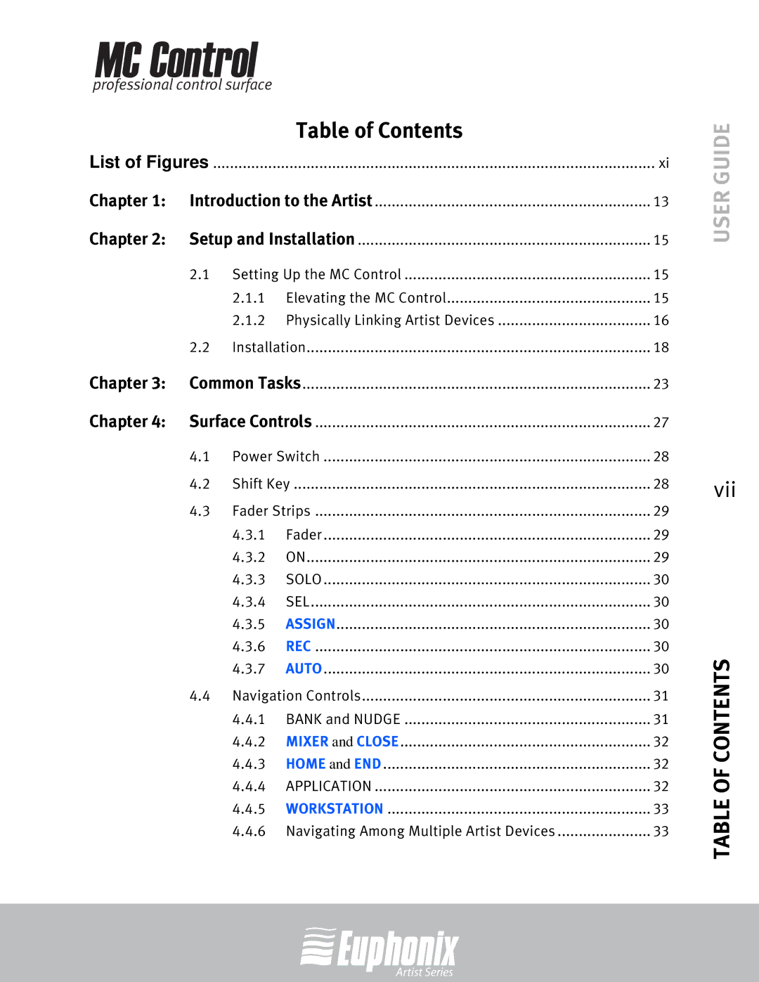 Euphonix MC Control manual Table of Contents 