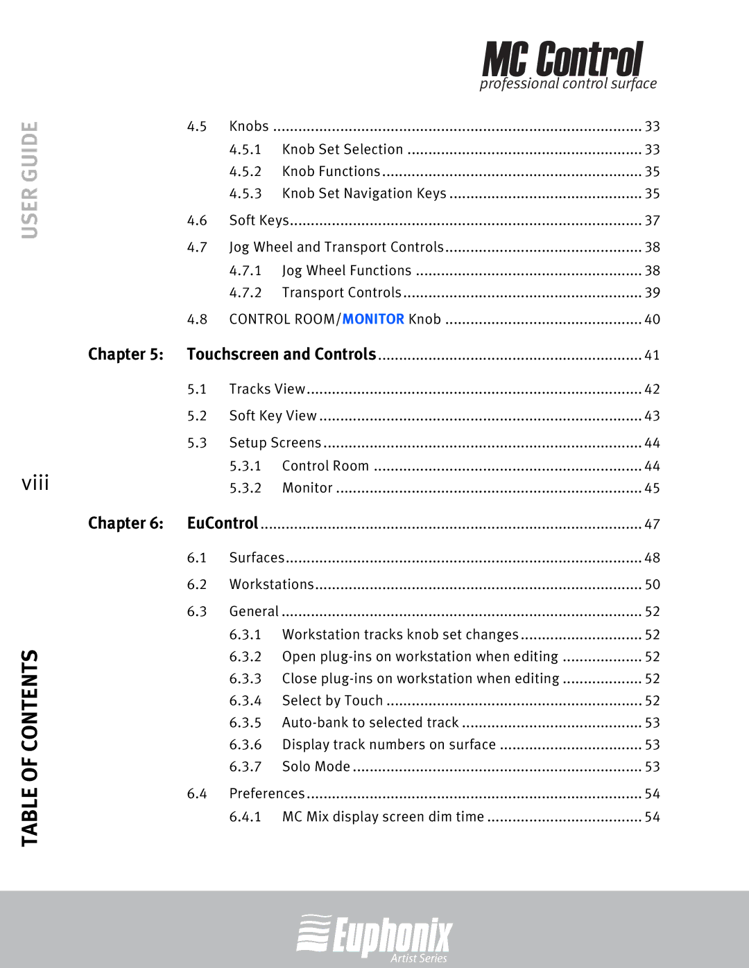 Euphonix MC Control manual Viii 