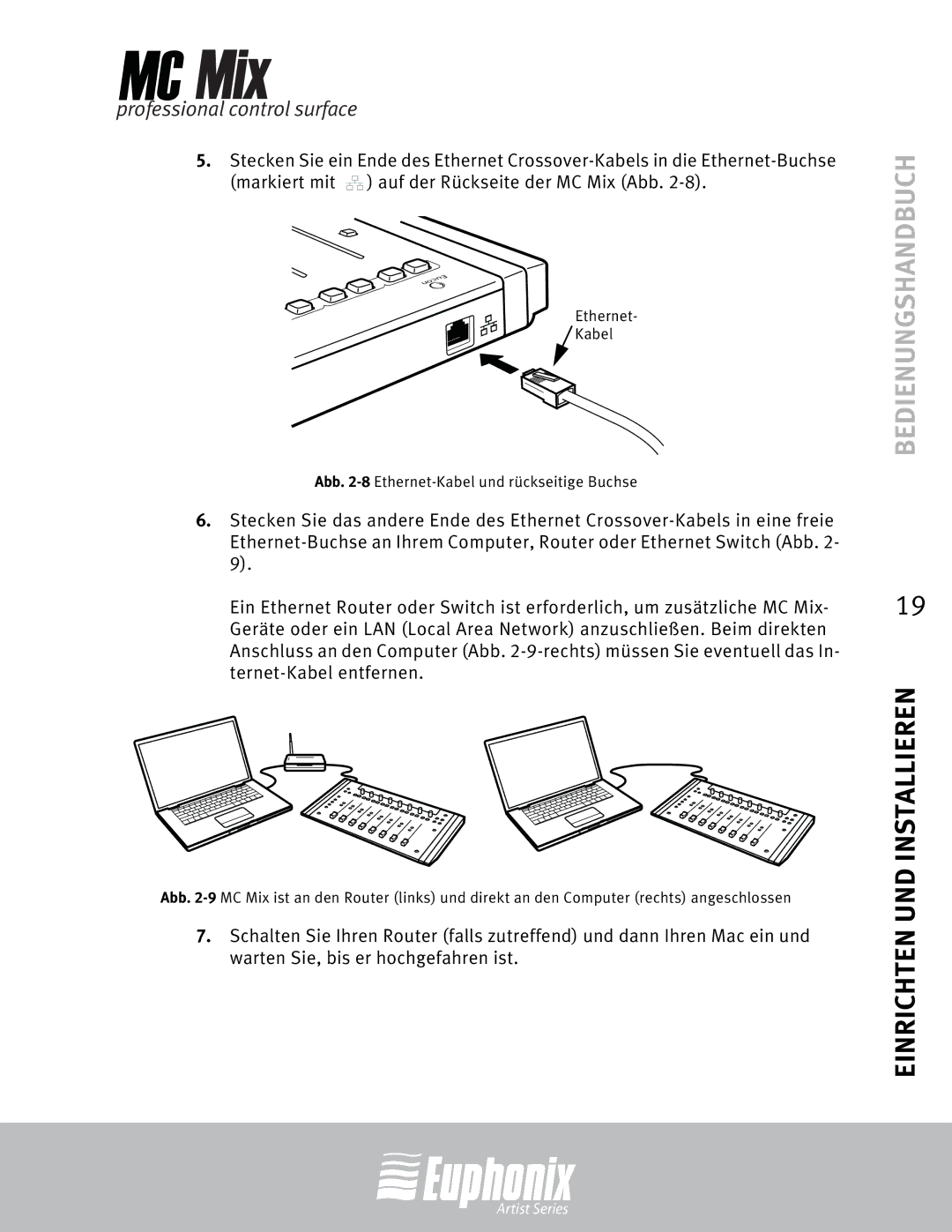 Euphonix MC Mix manual Ethernet Kabel Abb -8Ethernet-Kabel und rückseitige Buchse 