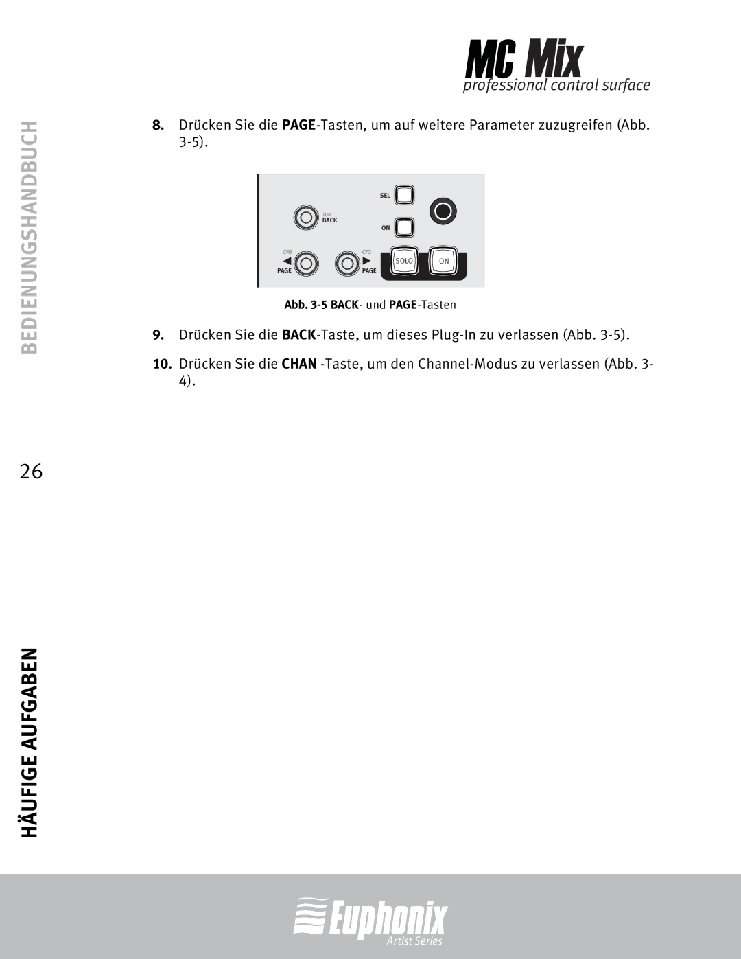 Euphonix MC Mix manual Abb -5 BACK- und PAGE-Tasten 