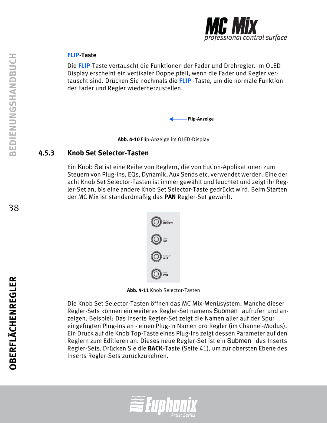 Euphonix MC Mix manual Knob Set Selector-Tasten, FLIP-Taste 