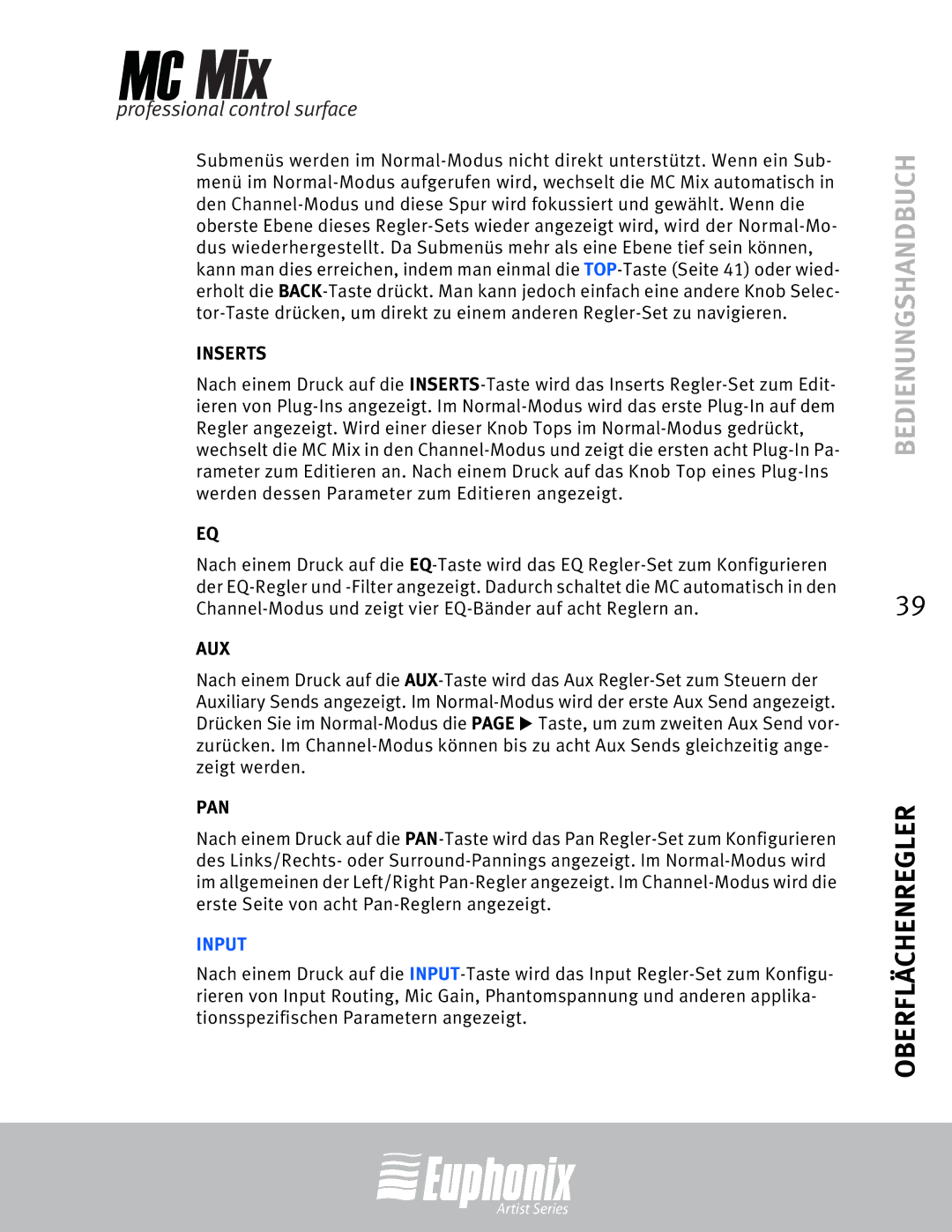 Euphonix MC Mix manual Input 