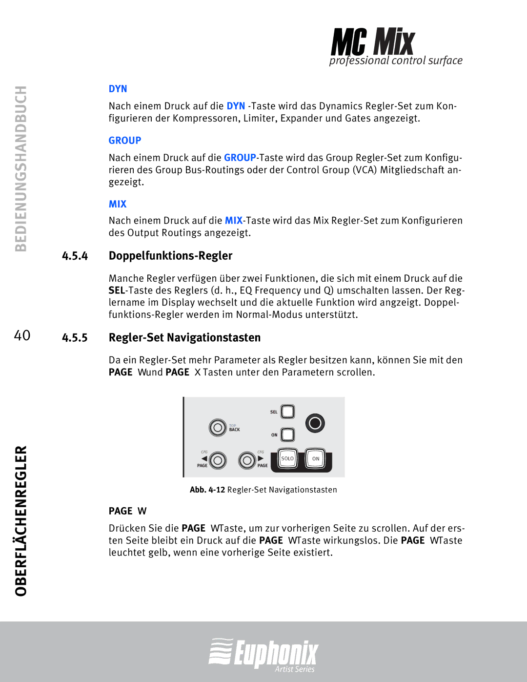 Euphonix MC Mix manual Doppelfunktions-Regler, Regler-Set Navigationstasten 