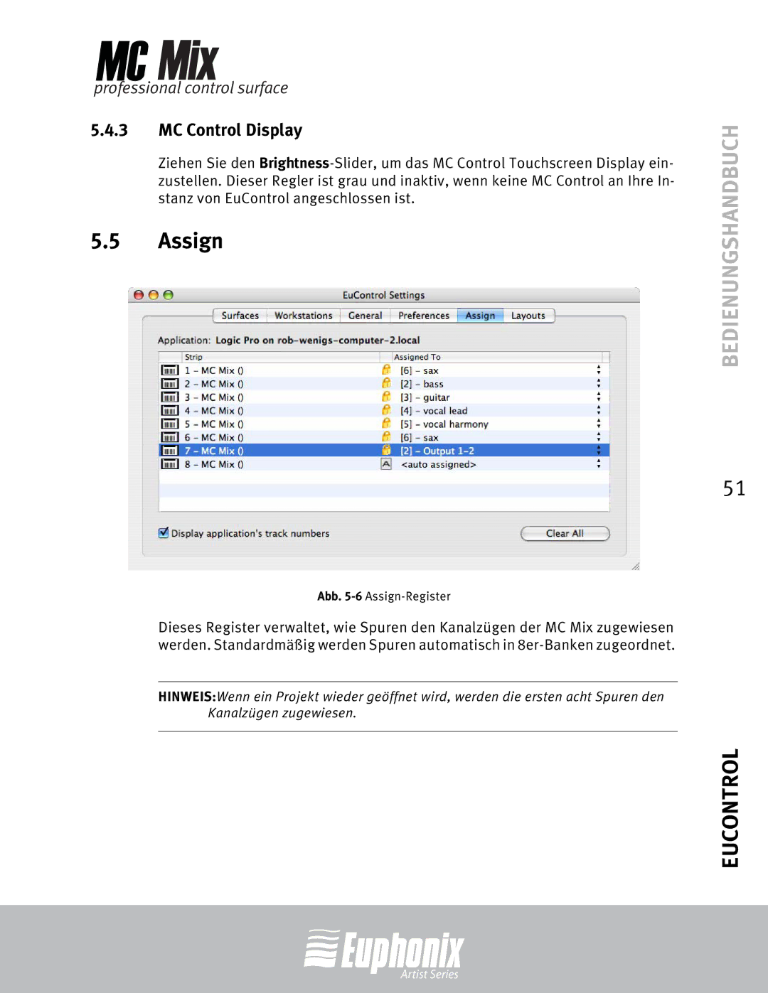 Euphonix MC Mix manual Assign, MC Control Display 