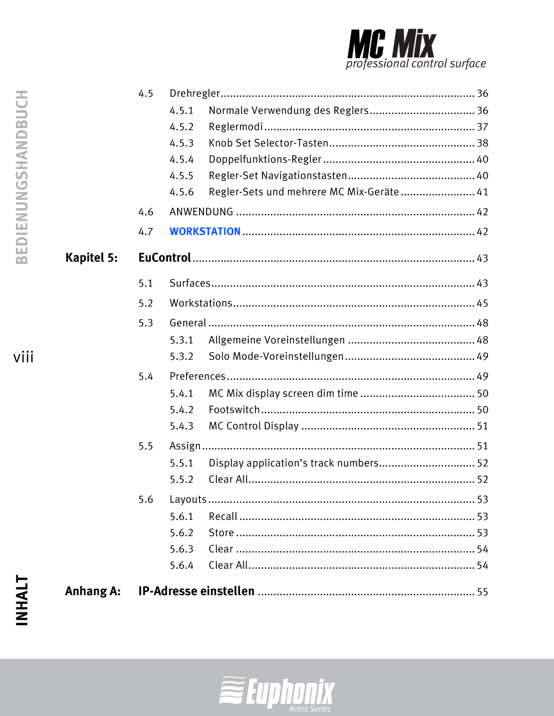 Euphonix MC Mix manual Viii 