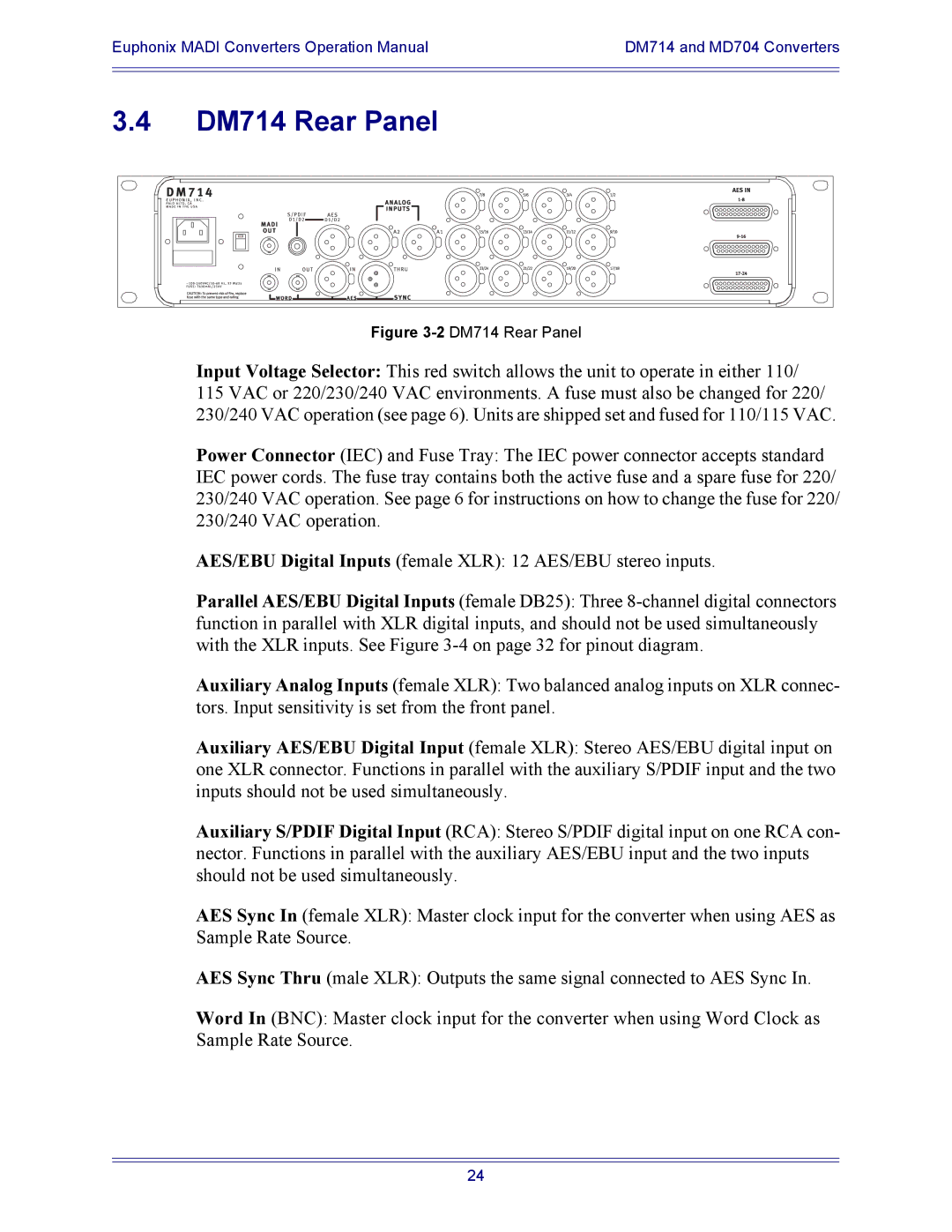 Euphonix MD704, AM713, MA703 manual 2DM714 Rear Panel 