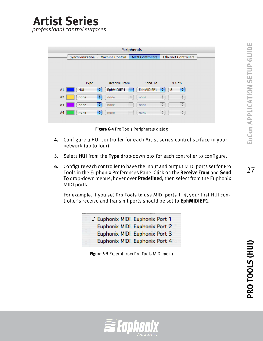 Euphonix MC Mix, MC Control, Professional Control Surface setup guide 4Pro Tools Peripherals dialog 