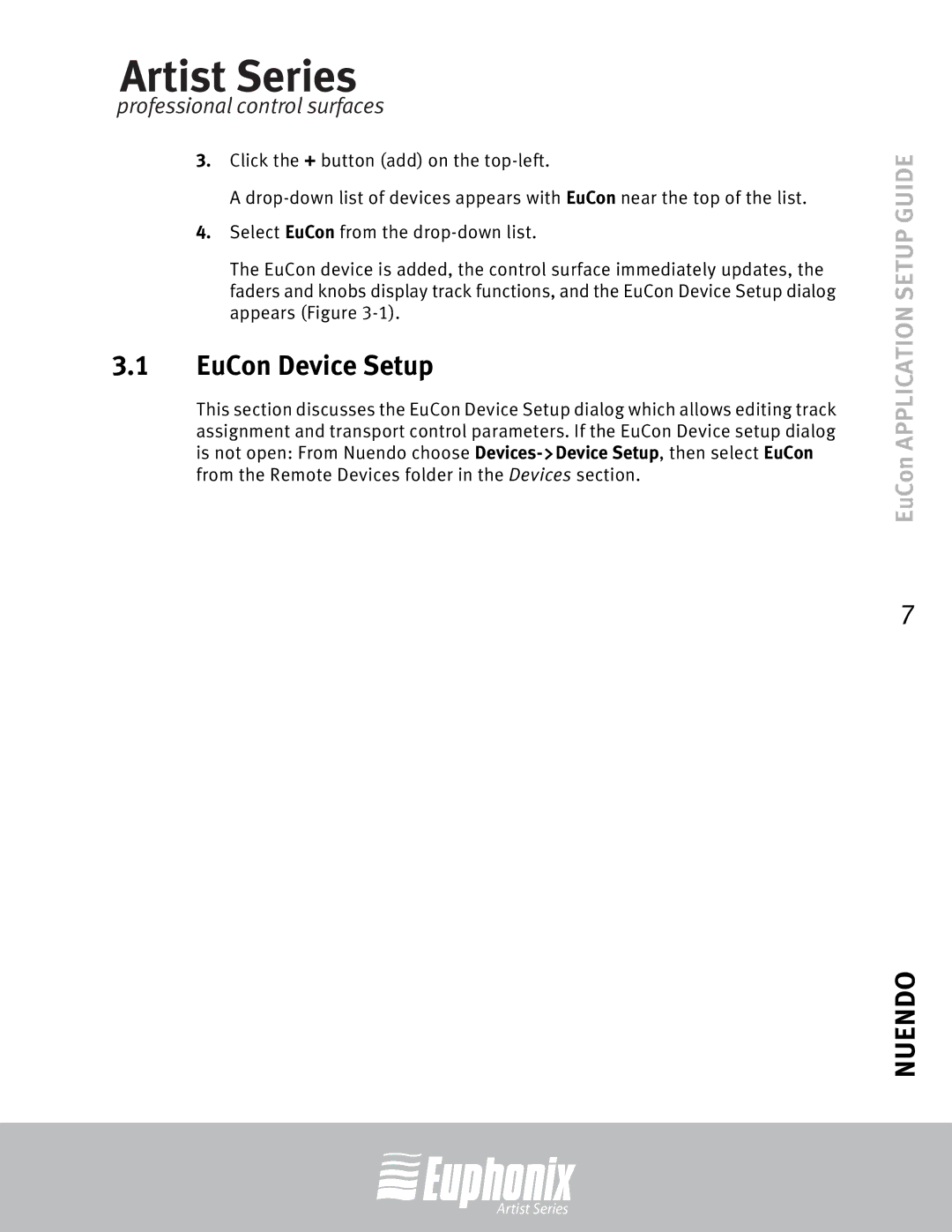 Euphonix MC Control, MC Mix, Professional Control Surface setup guide EuCon Device Setup 