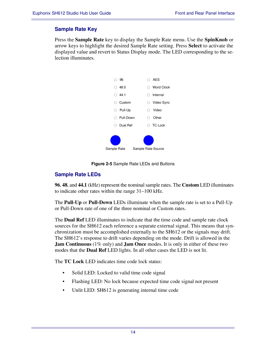 Euphonix SH612 manual Sample Rate Key, Sample Rate LEDs 